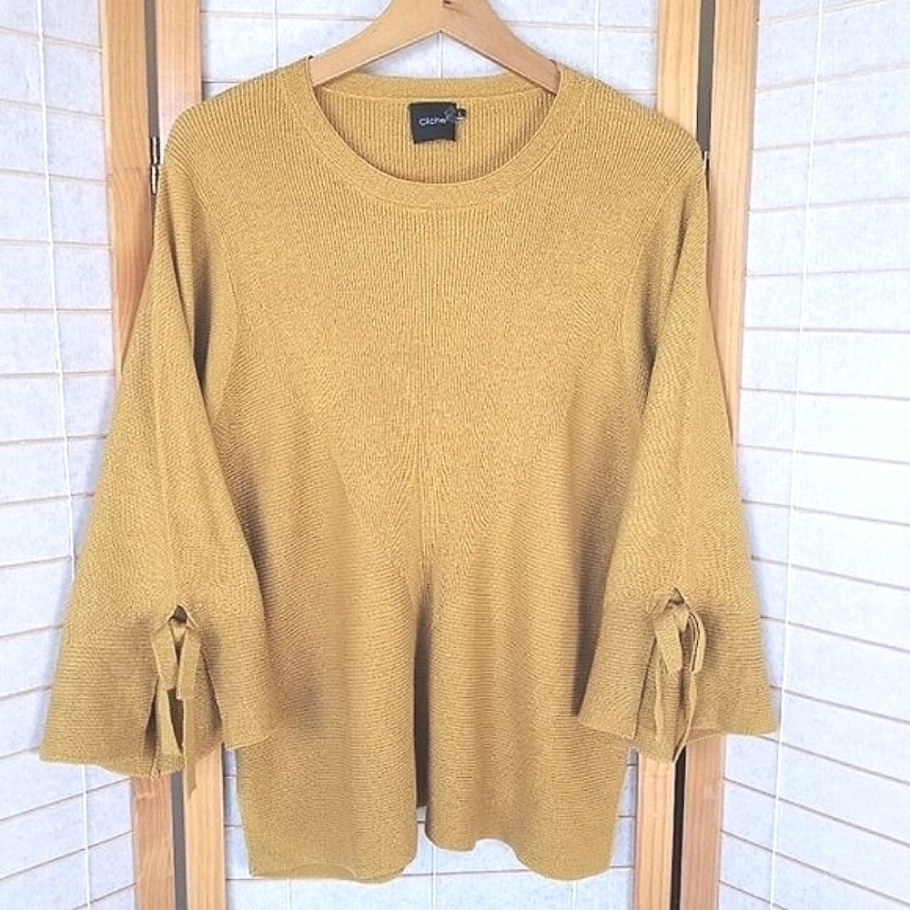 Cliche' Flared Sleeve Sweater Wool Blend Gold Mustard Size Large